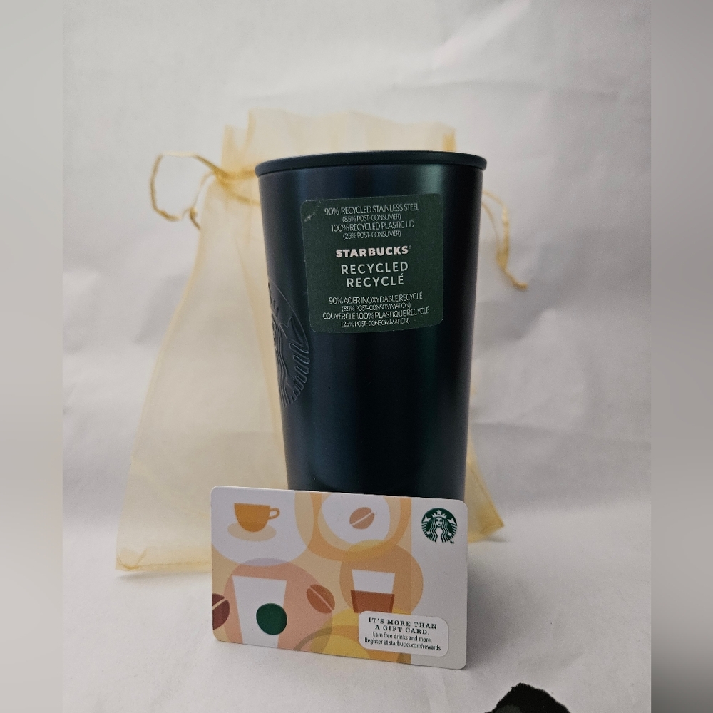 Starbucks Matte Dark Green Travel Tumbler with $5.00 Starbucks Giftcard